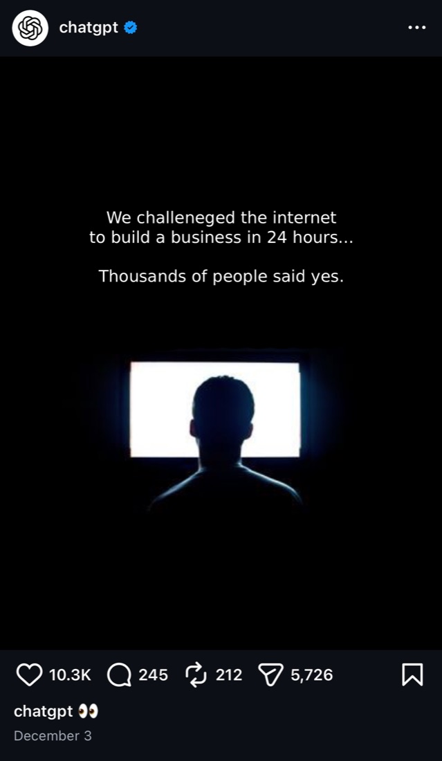 ChatGPT social post introducing the 24-hour challenge