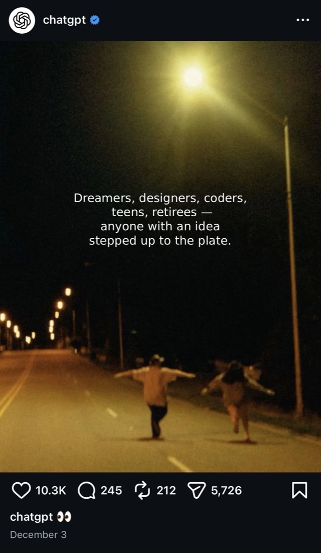 ChatGPT social post about dreamers and designers