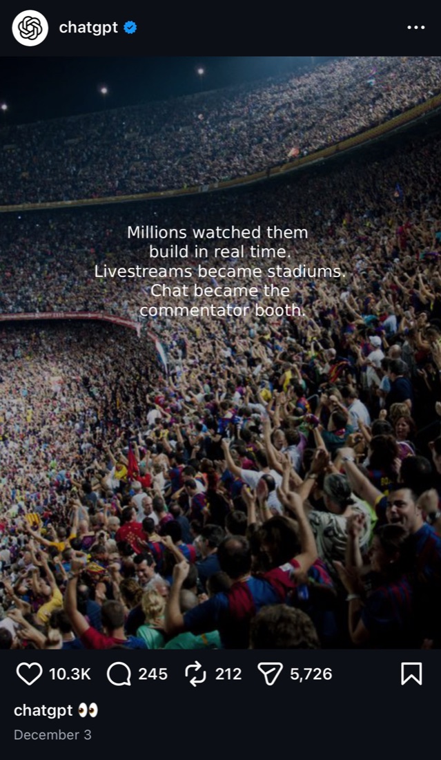 ChatGPT social post about the live audience