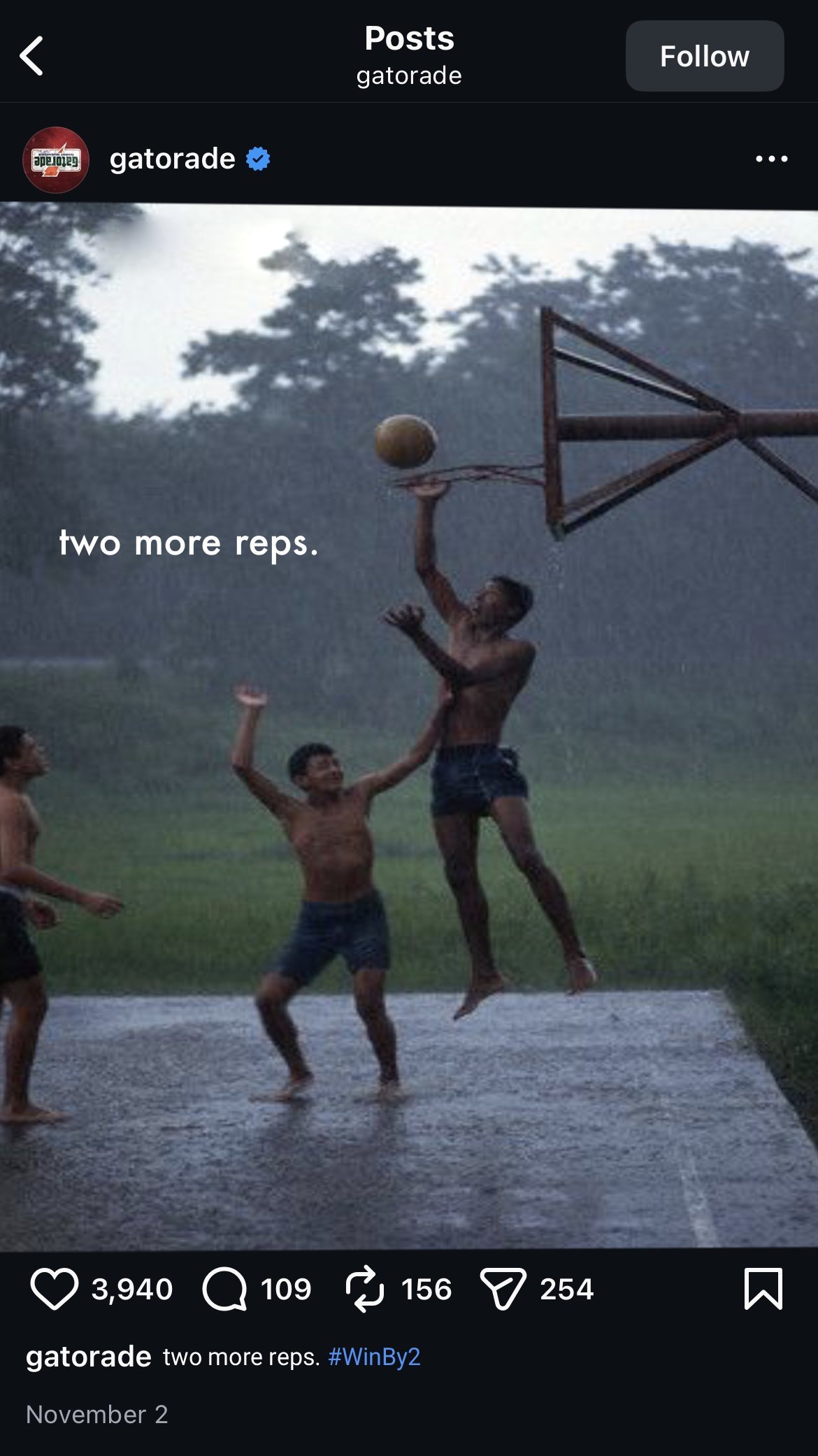 Gatorade Instagram post reading two more reps