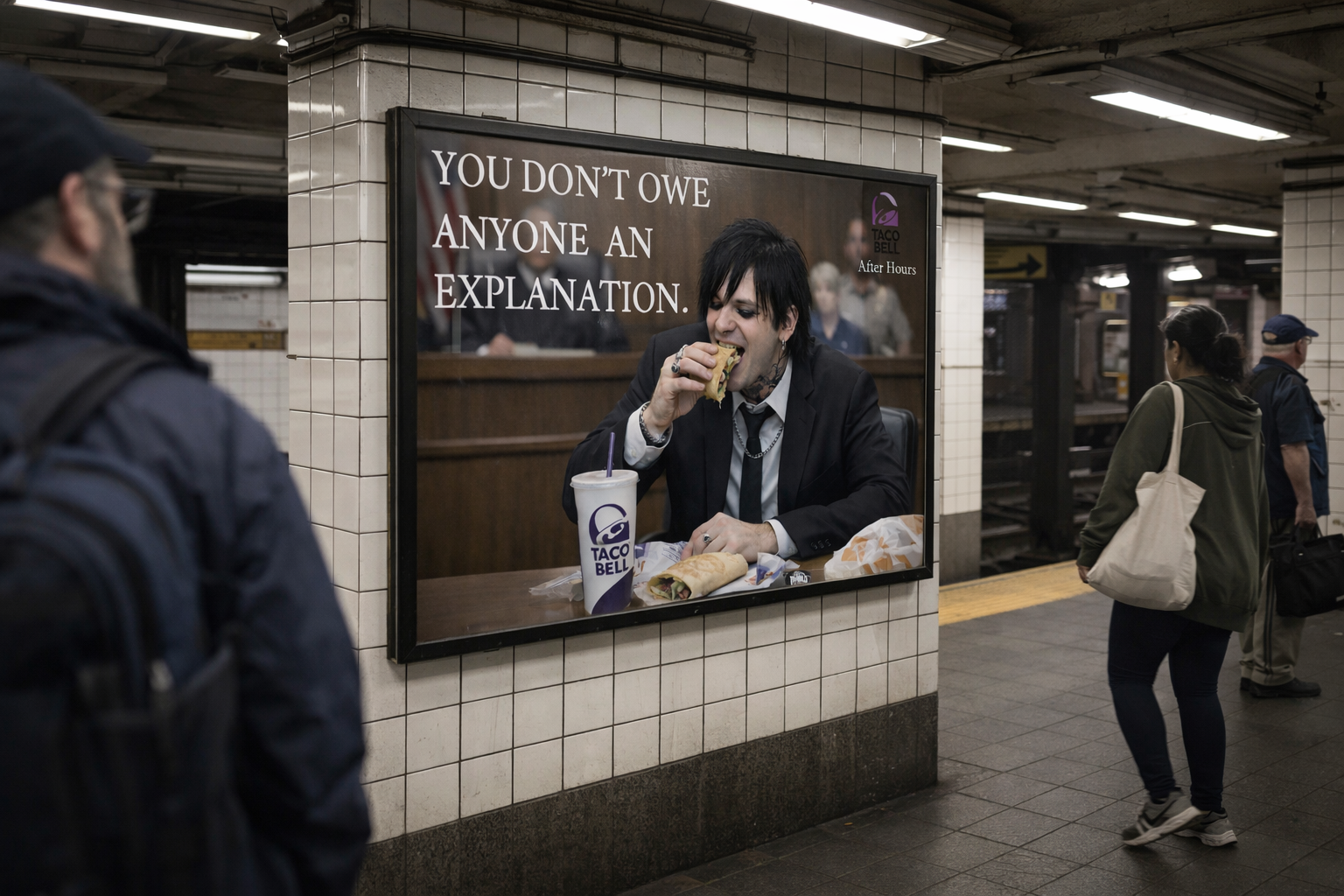 Taco Bell Cravings Aren't Crimes subway station ad