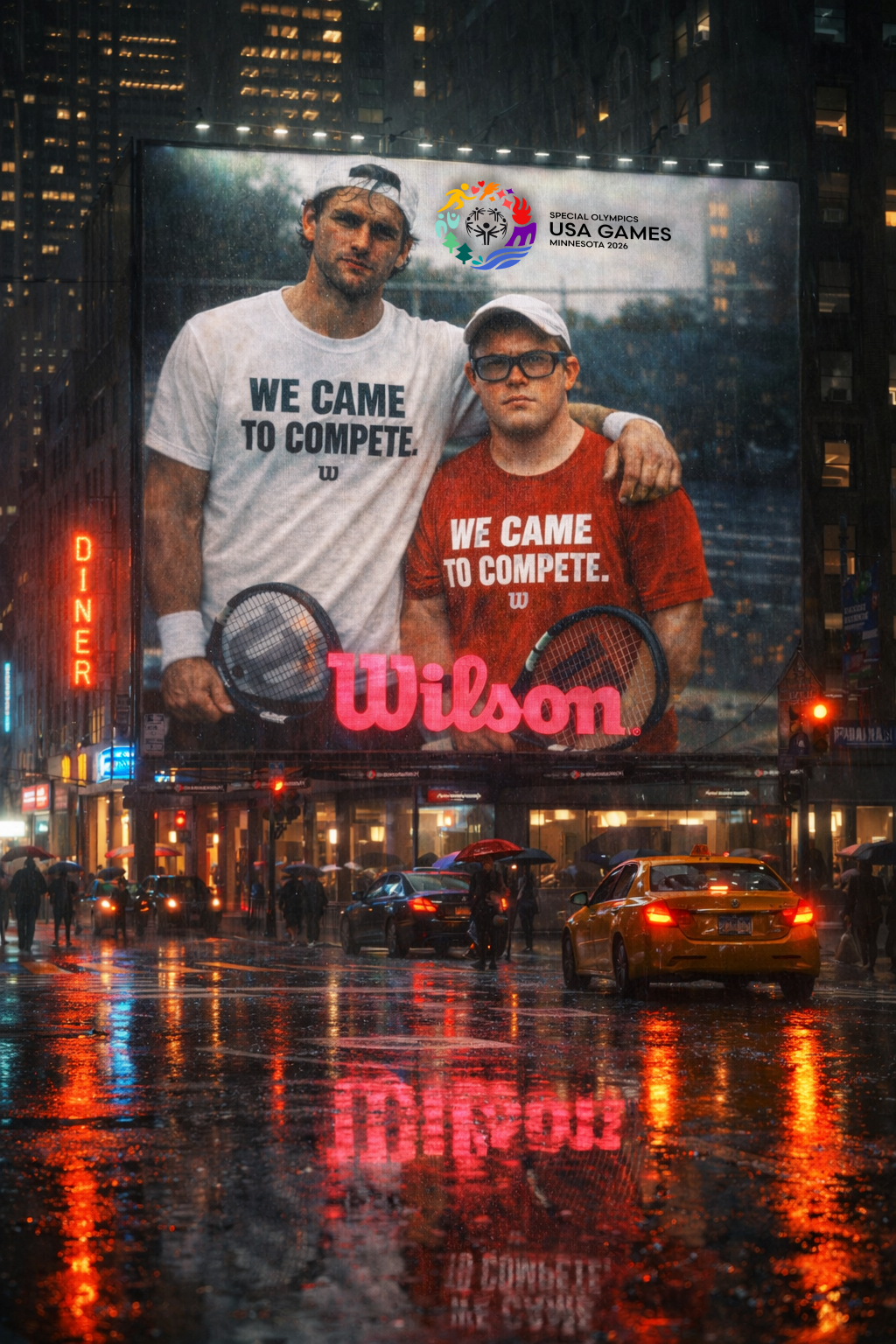 Wilson billboard reading We Came To Compete