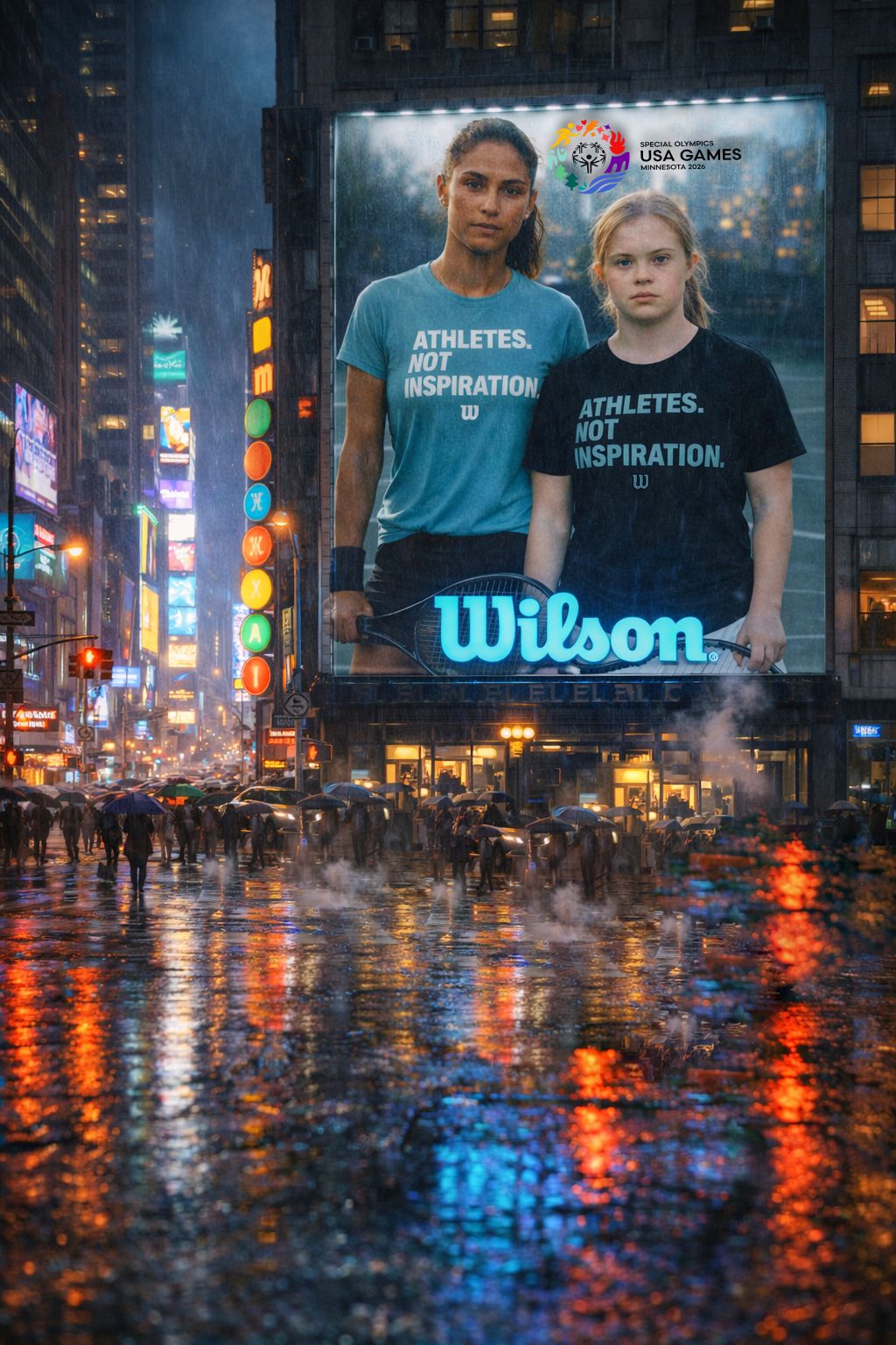 Wilson billboard reading Athletes Not Inspiration