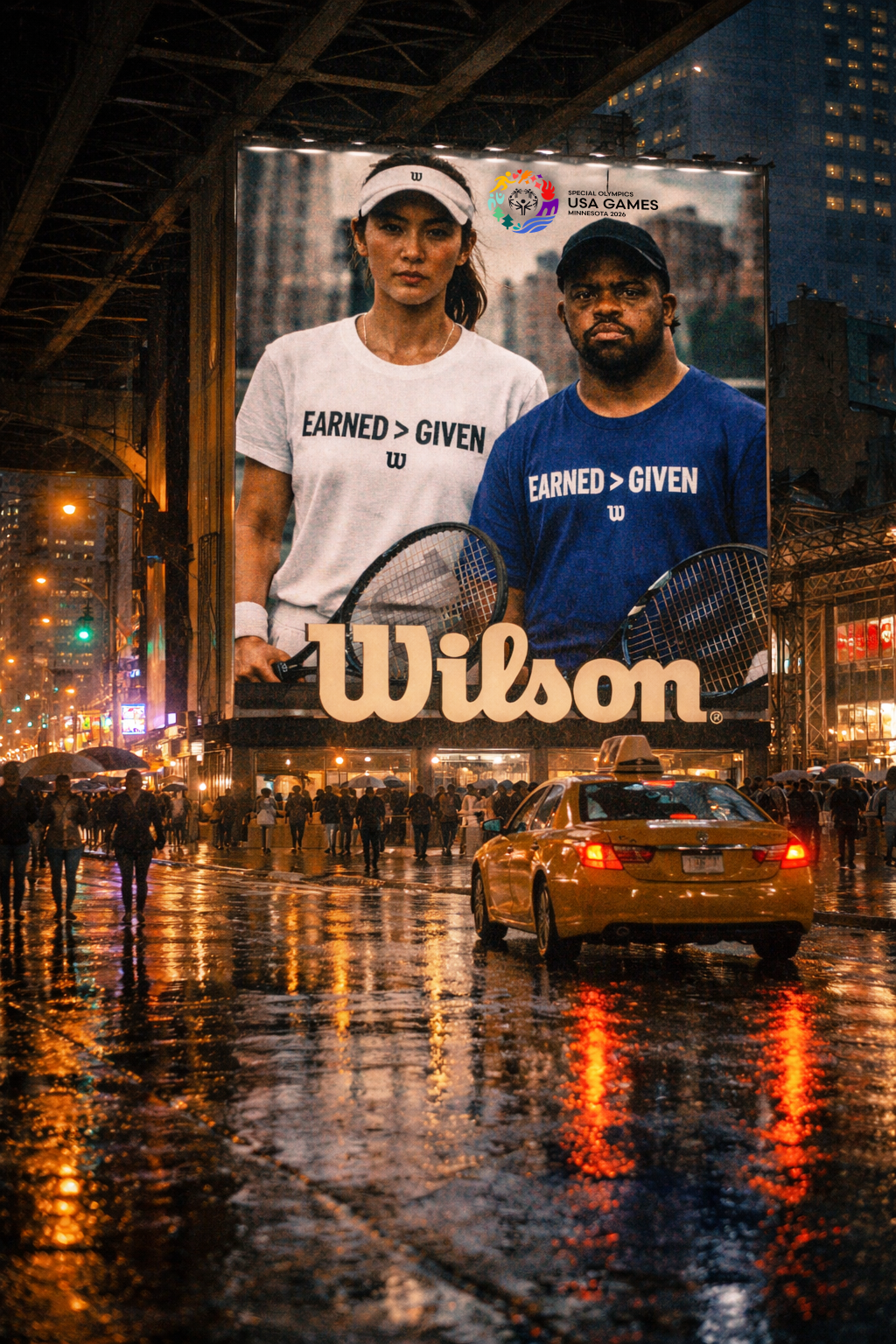Wilson billboard reading Earned Greater Than Given