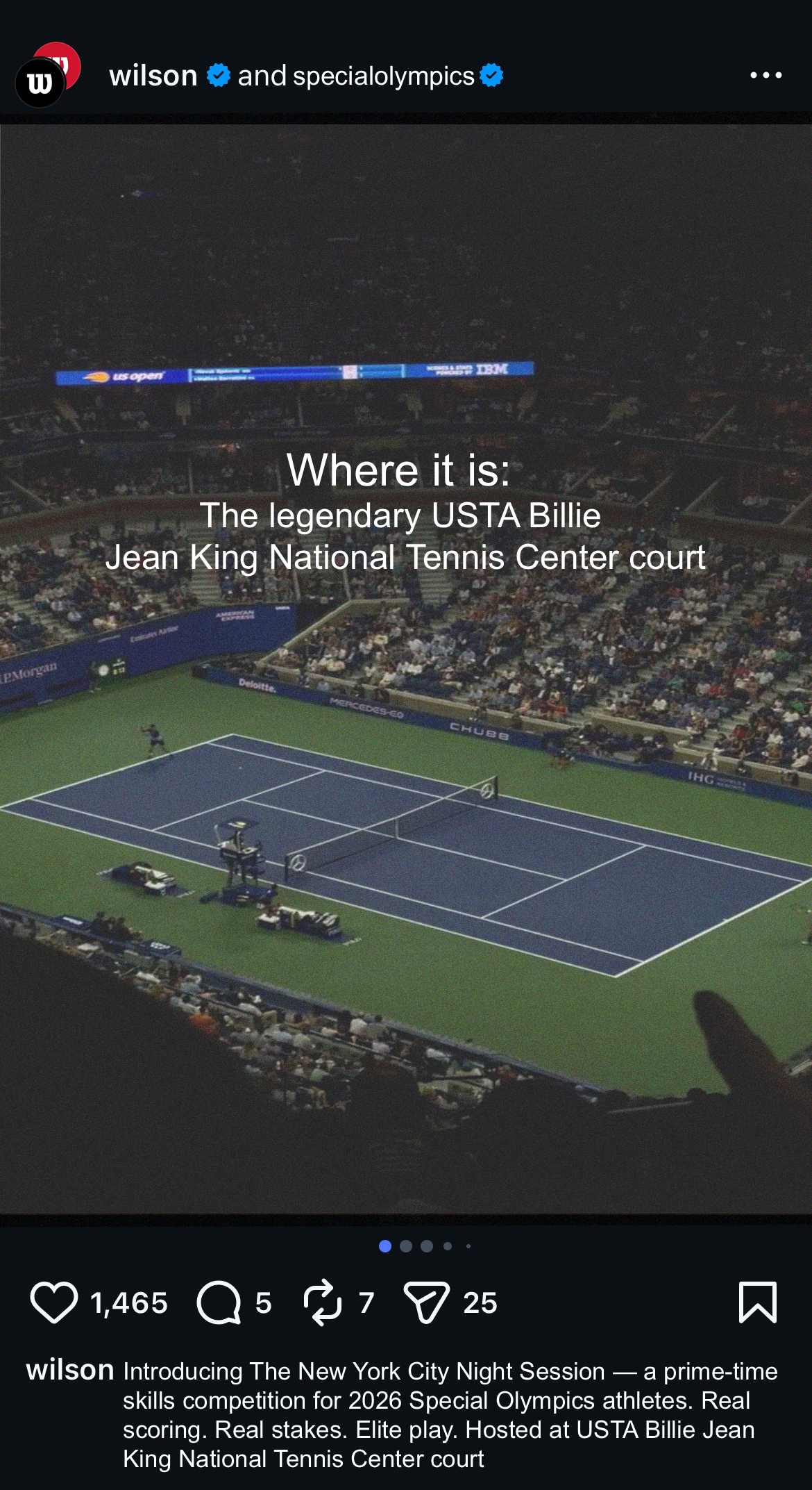 Wilson social post showing USTA Billie Jean King National Tennis Center court